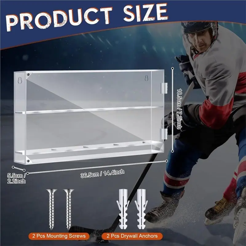 DT39 Acrylic Hockey Puck Display Case, Wall Mount Shadow Box Showcase Holder for Signed Commemorative Pucks, Desktop