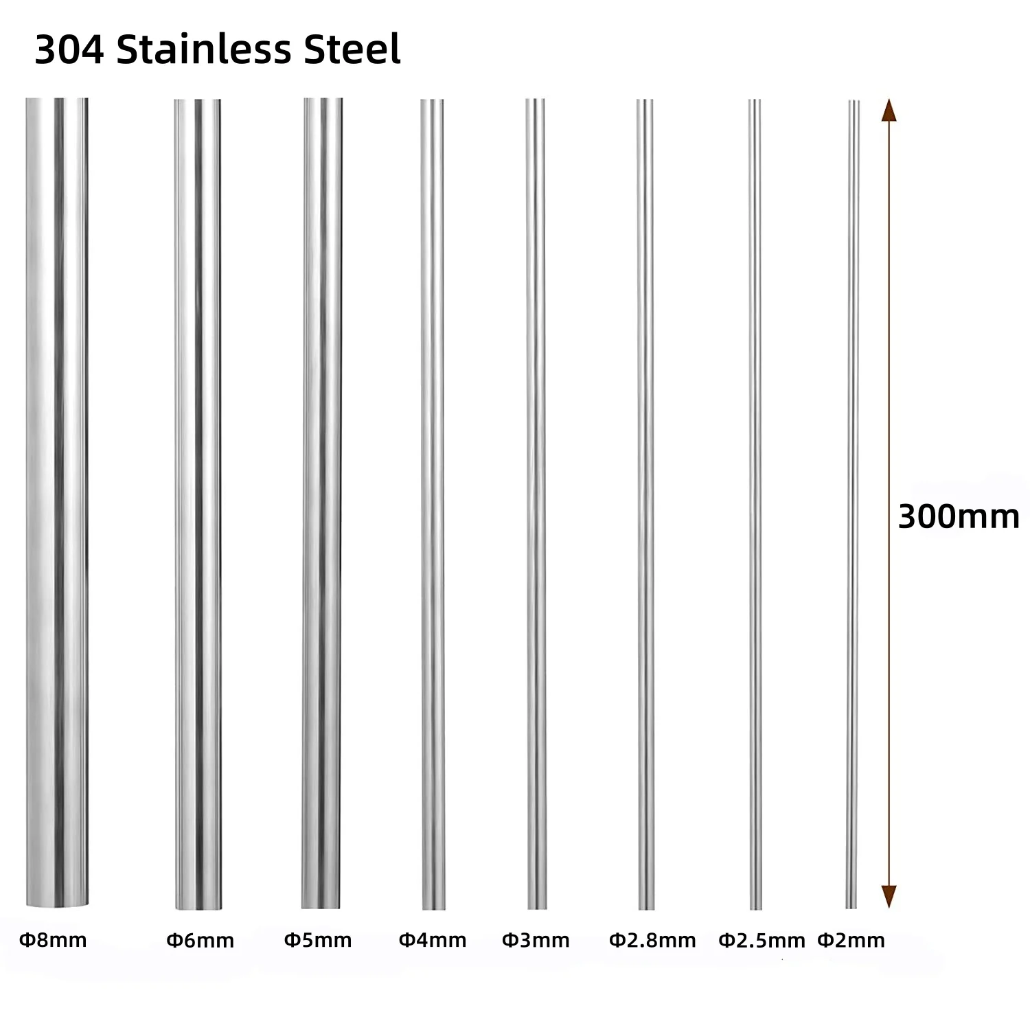 

304 Stainless Steel Rod 2mm 2.5mm 2.8mm 3mm 4mm 5mm 6mm 8mm Solid Round Rod Lathe Bar Stock for DIY Craft Lathe Tool