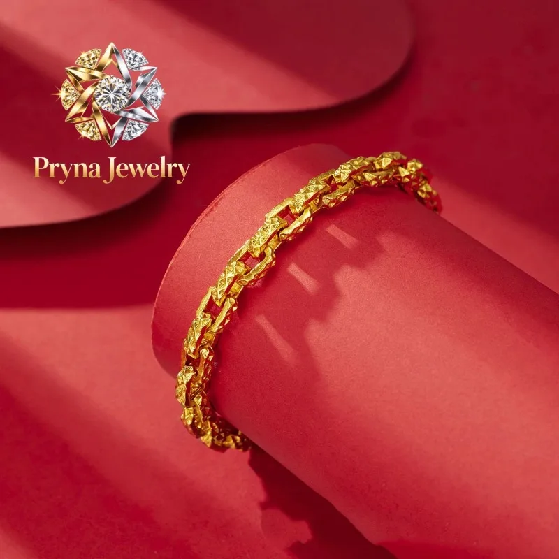

Pryna Jewelry Luxurious fashion 24K real gold paper buckle bracelet domineering men's bracelet au9999 pure gold ring-connected