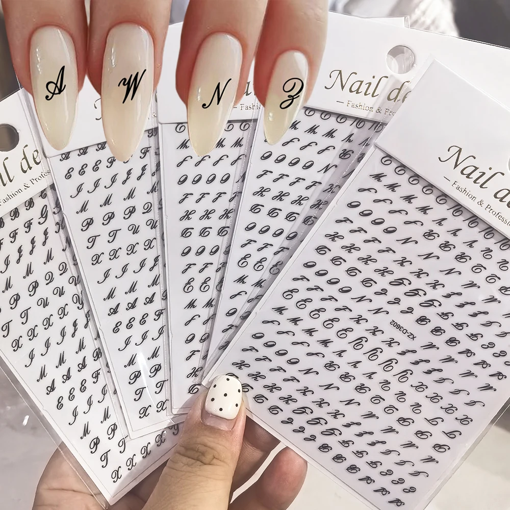 3D English Letters Nail Stickers A to Z Vintage Alphabet Nail Art Decorations Decals Self-Adhesive Slider Manicure Supplies DIY