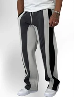 2026 Summer Men's Fleece Breathable Loose Fit Pants Grey Black Color Block Stripe Panel Quick Drying Casual Streetwear Trousers