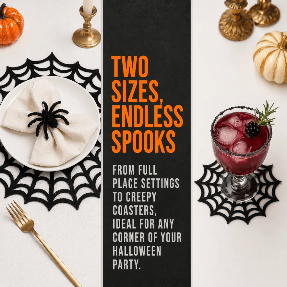 Bat Non-slip Halloween Spider Web Placemat Hollow Out Heat-Insulating Spider Web Coaster Soft Waterproof Felt Cup Mat Party