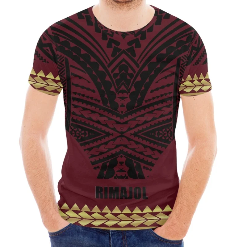 

Hycool Polynesian Tribal Print Mens T Shirt Summer Casual Slim-Fit Short-Sleeve Crewneck Loose Hawaiian Island T-Shirt For Man