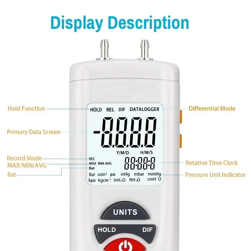 10psi Pressure Test Manometer Gauge 13.79kPa Air Pressure Meter Digital Manometer