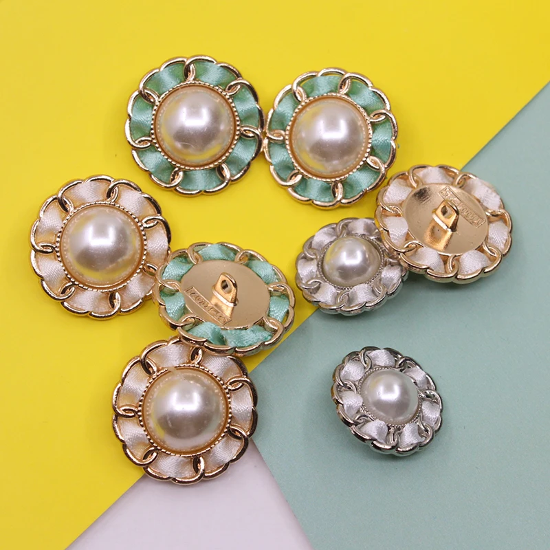 5PCS Per Lot High-grade Metal Pearl Studded Diamond Thread Button Hand-woven DIY For Sewing Clothing Decoration Accessories