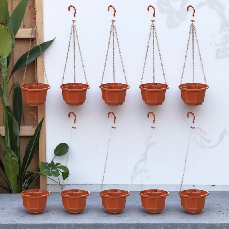 

10Sets Plastic Hanging Flower Pots Durable Balcony Fence Railing Outdoor Indoor Garden Planters Plastic Hanging Plant Pot