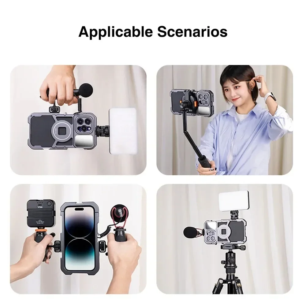 Magnetic Quick Release Phone Cage Video Vlog Rig Handle for Iphone 14Pro Max Phone Stabilizer Photography Video Filmmaking