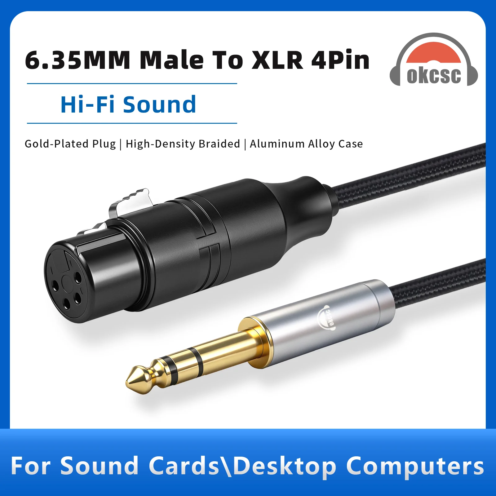 

OKCSC 6.35mm to XLR 4 PIN AUX Cable for Sound Card/Desktop Computer/Mixing Console/Power Amplifier Conversion Transmission Cable