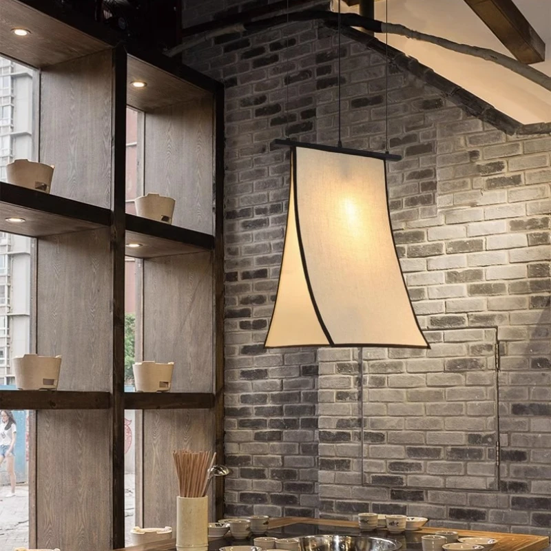 Designer Fabric Art Rectangle Ceiling Pendant Lamp Creative Personality Restaurant Bedroom Stair Kitchen Study LED Hanging Light