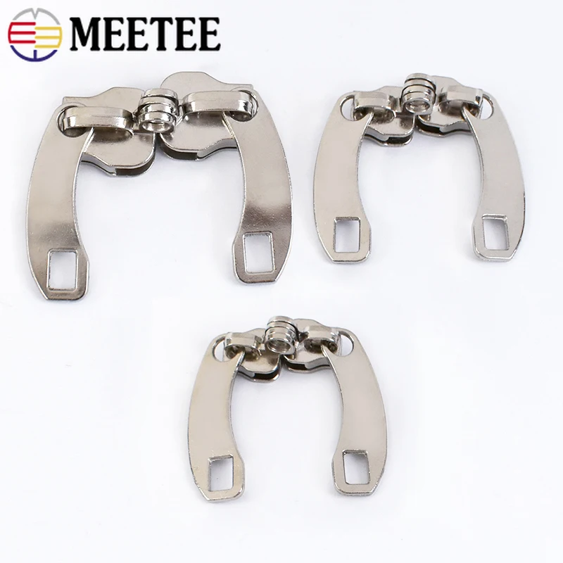 Meetee 2/5/10Pairs 5# 8# 10# Double Zipper Sliders with Lock Hole for Nylon Zippers Puller Repair Kit DIY Sewing Accessories