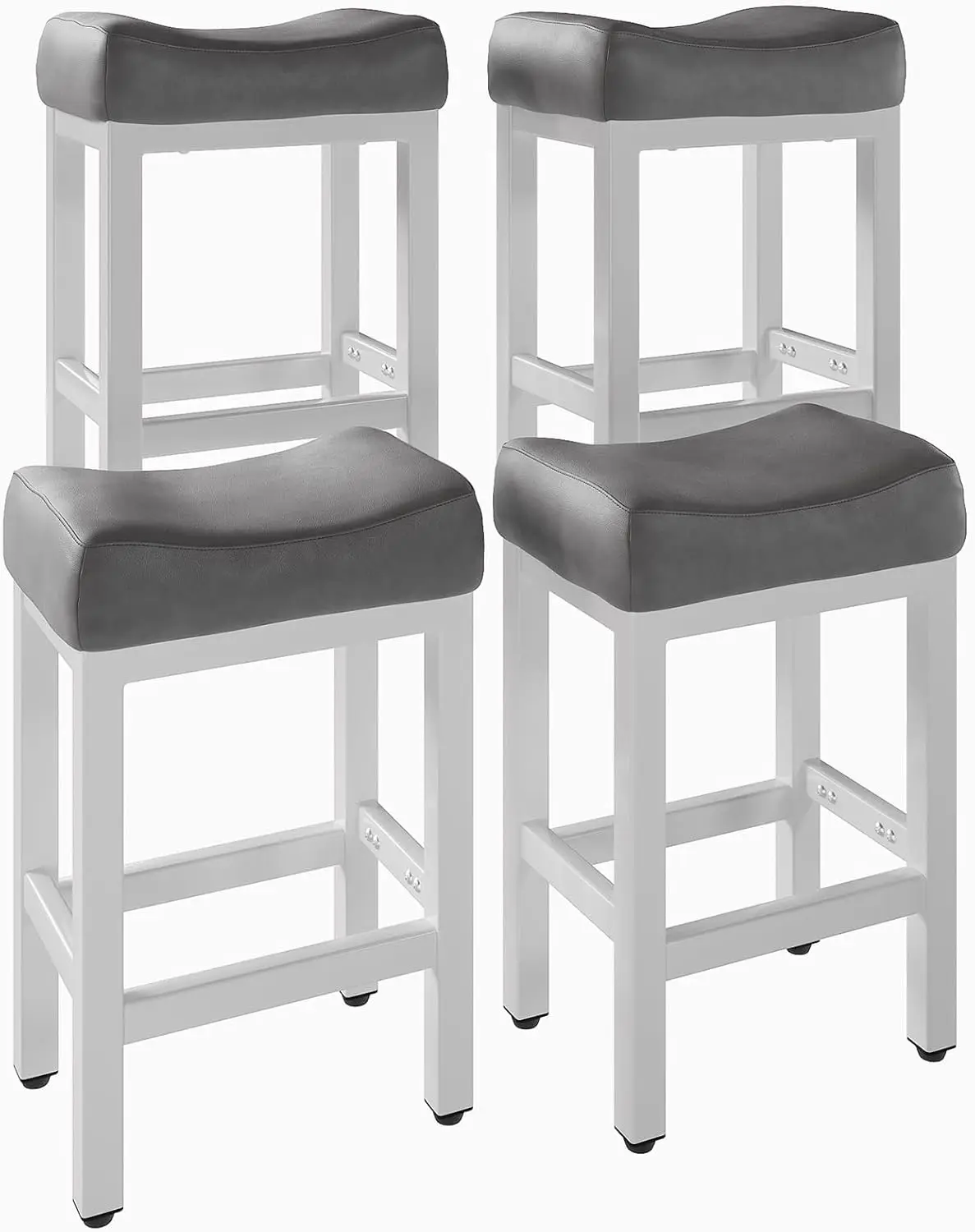 Bar Stools Set of 4, 24 Inch Barstools for Kitchen Island Counter, Bonded Leather Kitchen Stools with Thick Saddle Seats