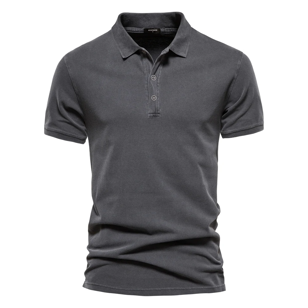 AIOPEON 100% Katoen Effen Kleur heren Poloshirts Casual Korte Mouw Turndown heren Shirts Mode Streetwear Polo's voor Mannen - afbeelding 1