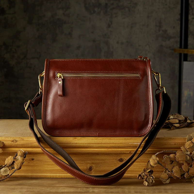 Handmade Genuine Leather Male Shoulder Bag High Quality Square Pack Full Grain Cowhide Leather Cross body Sling Bag Women Bag