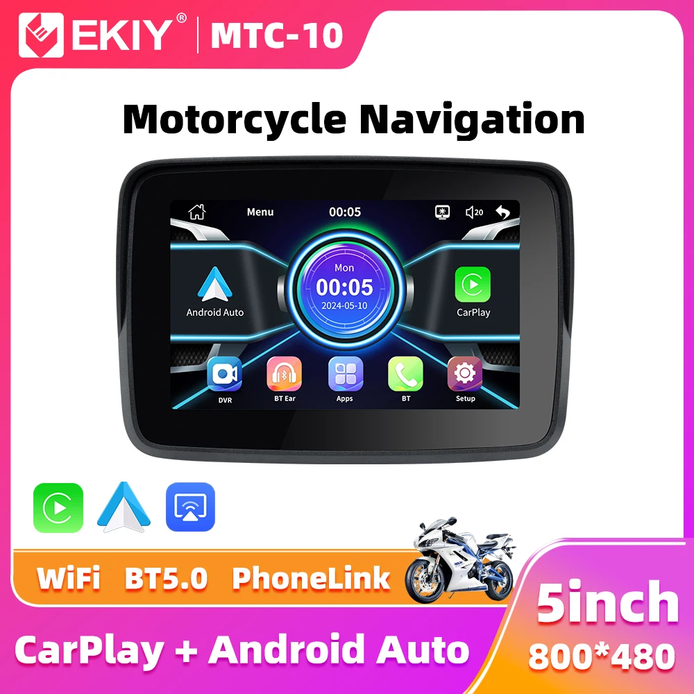 EKIY Cruscotto digitale portatile da 5 pollici per moto Schermo di visualizzazione di navigazione GPS Wireless CarPlay Moto Android Auto Monitor