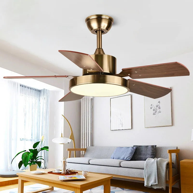 Ceiling Fan Lamp 46 Inch for Low Floor Storey Remote Control Included Wooden Blades 64W LED 3 Speeds Timing Function