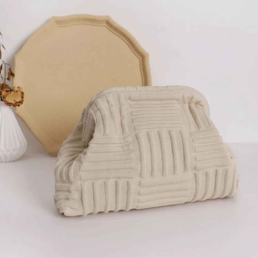 Versatile Luxury Travel Clutch Bag Knitted Striped Fabric Black Evening Bag Solid Color Eye-catching Organizer Gym