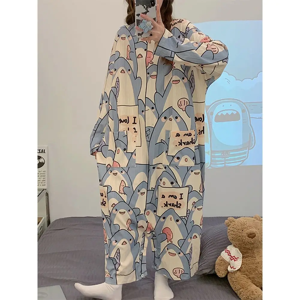 Oversized Pajamas Sets For Women 2024 Summer  Y2K Cartoon Shark Homewear Satin Girl Kawaii Cute Loose Sleepwear Tops and Shorts