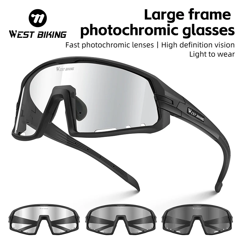 

WEST BIKING Large-frame Photochromic Cycling Glasses Lightweight UV Protection MTB Bicycle Goggles Outdoor Sports Bike Eyewear