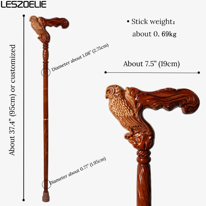 قصب مشي خشبي أنيق مع مقبض رأس بومة قابل للفصل من خشب الزان الألماني البني المحمر للرجال والنساء