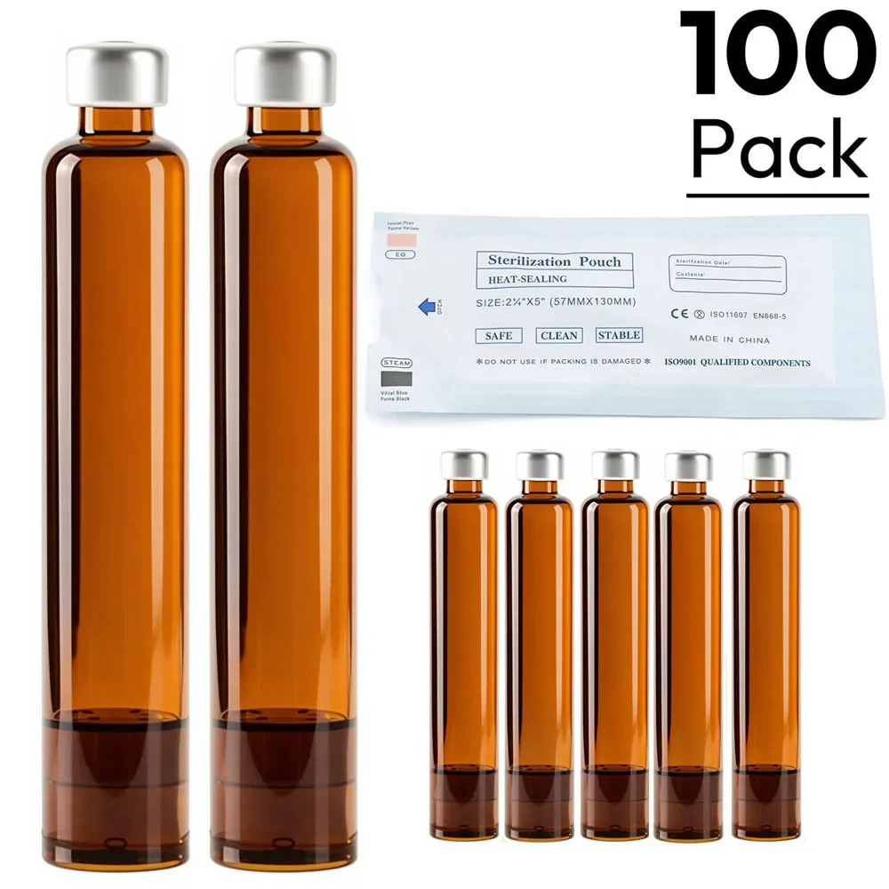 3ml Amber Glass Cartridge Long Tubular UV Blocking, Medical Grade Glass Vial Individually Sterile Packed