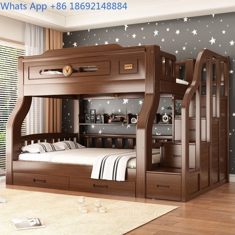 

Двухъярусная кровать из массива дерева для небольших квартир, многофункциональная, высокая и низкая, для дома и общежития