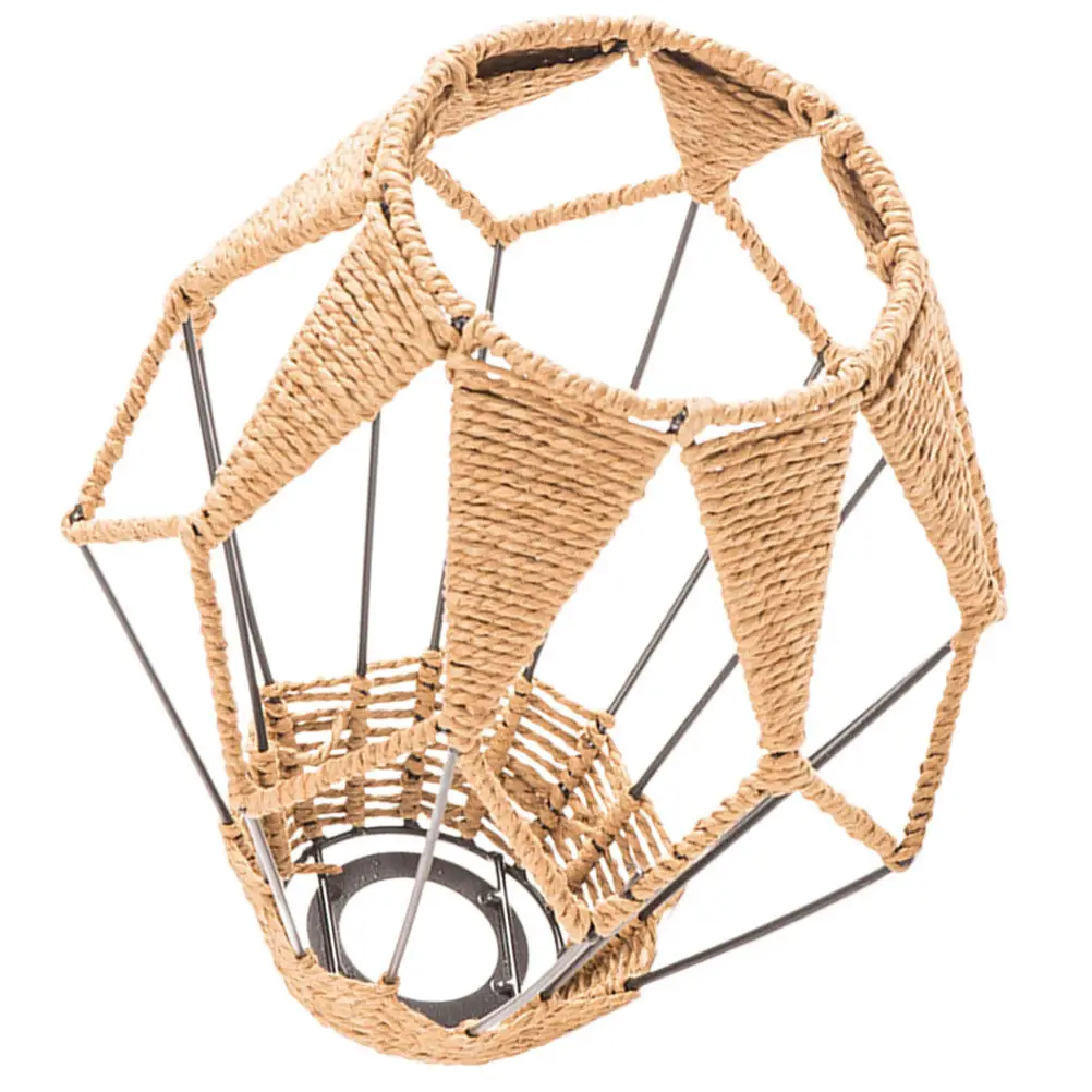 

Iron Frame Pendant Lamp Shade Braided Paper Rope Vintage Style Hanging Light Cover Rustic Woven Lamp Shade for Living Room