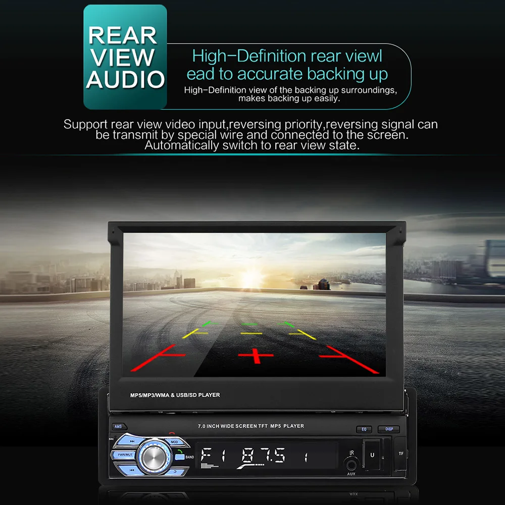 Podofo 1DIN 7-Zoll Autoradio mit ausfahrbarem Touchscreen, Bluetooth, Multimedia-Player, FM, USB, AUX, Audio – Detail 6