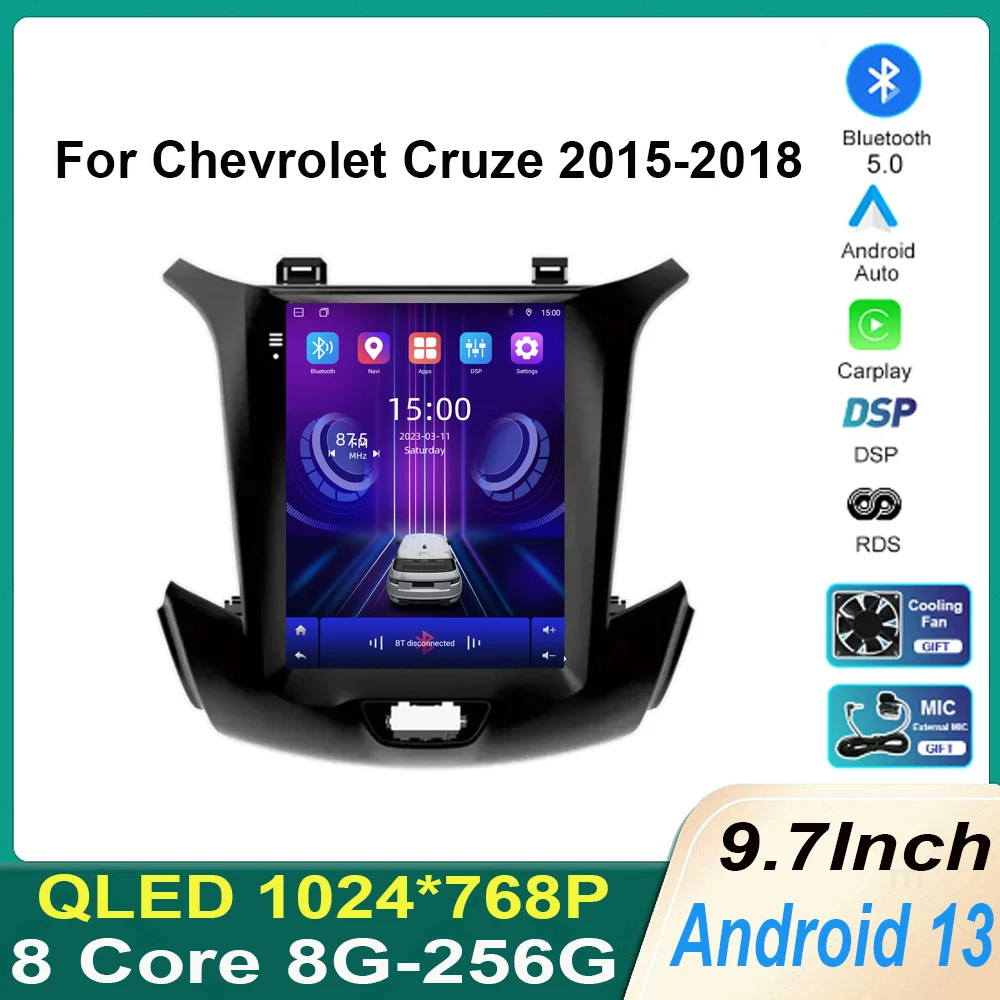 

9.7 "For Chevrolet Cruze 2015-2018 Carplay Android 13 Car Radio GPS Navigation Multimedia Player Auto Stereo QLED BT WIFI DSP