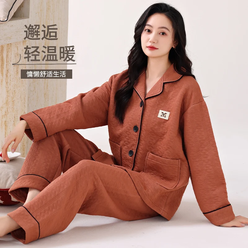 

High Quality Big Size M-3XL Winter Women Pajamas Set Air Clip Cotton Pijama Female Thick Sleepwear