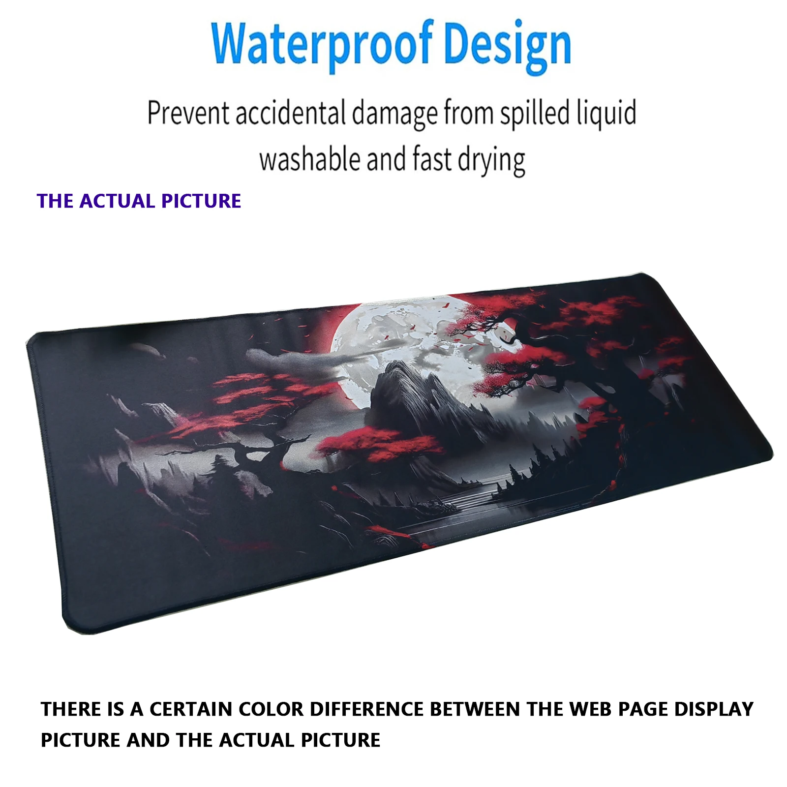 Ink Style Landscape Mountains Extended Gaming Mouse Pad - Large Non-Slip Rubber Base Mouse Pad with Stitched Edges and Washable