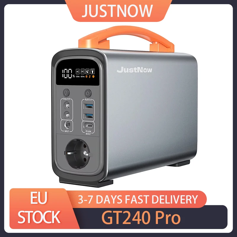 JustNow GT240 Pro 240W Portable Power Station, 320Wh LiFePO4 Battery Solar Generator, PD 60W Fast Charging, LED Light, 6 Outputs