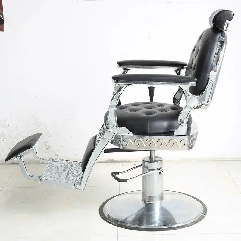 Heavy Hydraulic Height Adjustable Barber Chair Synthetic Leather Black Golden Contemporary Design for Barber Shop Salon