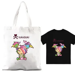 Kawaii Tokidokis Unicorn Women Shoulder Bags Couple Combination Clothes Short Sleeve Collar Fashion T shirt Man Cotton