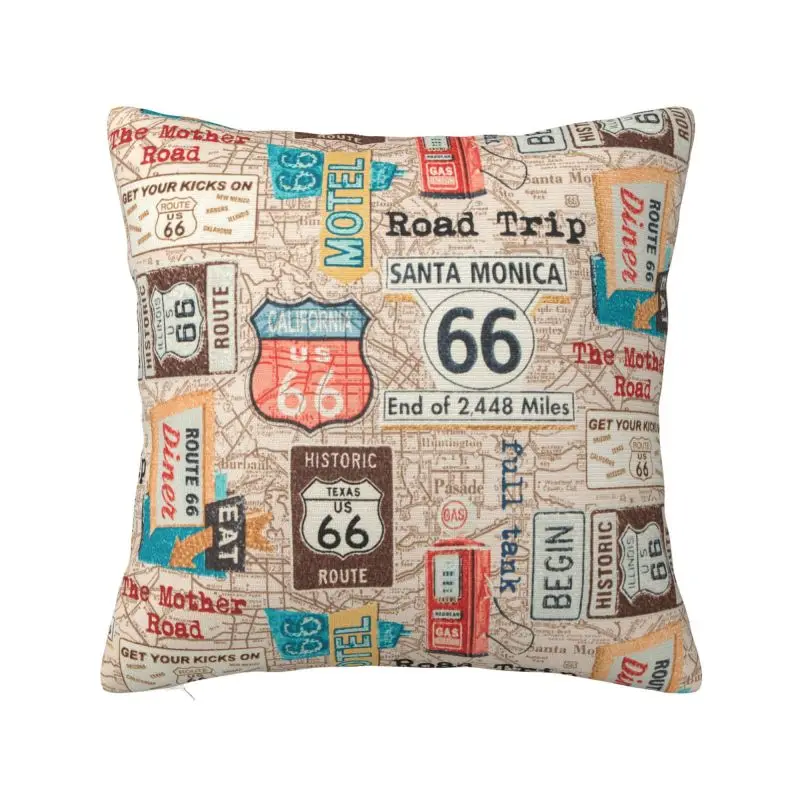 Vintage Route 66 Luxury Throw Pillow Covers Decoracion Salon Case USA Highways Map Sofa Cushion