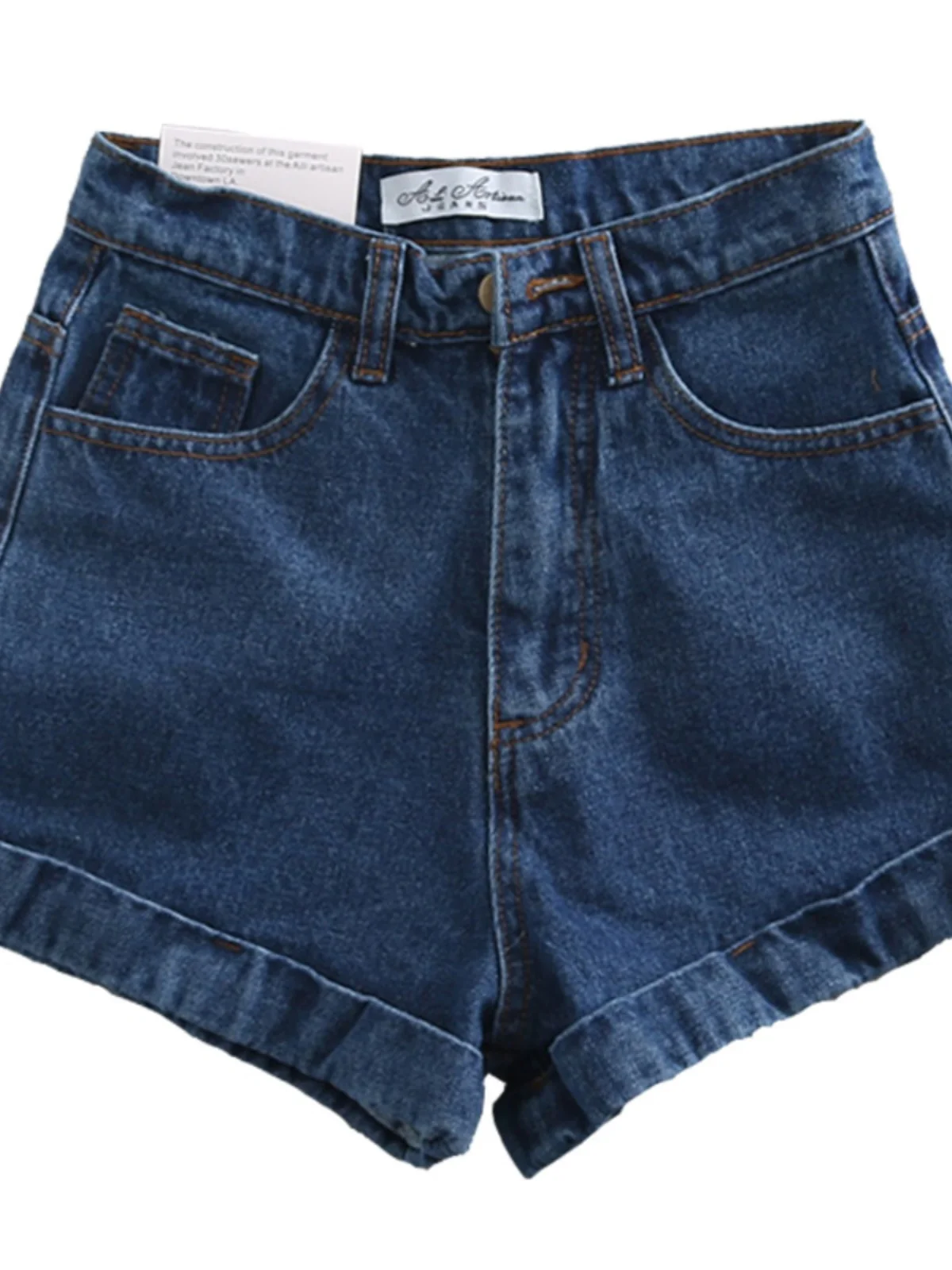 Hoge taille wijde pijpen ort jeans dames zomer vintage a-lijn slim fit hotpants met manchetten zonprint trendy diepblauwe denim orts