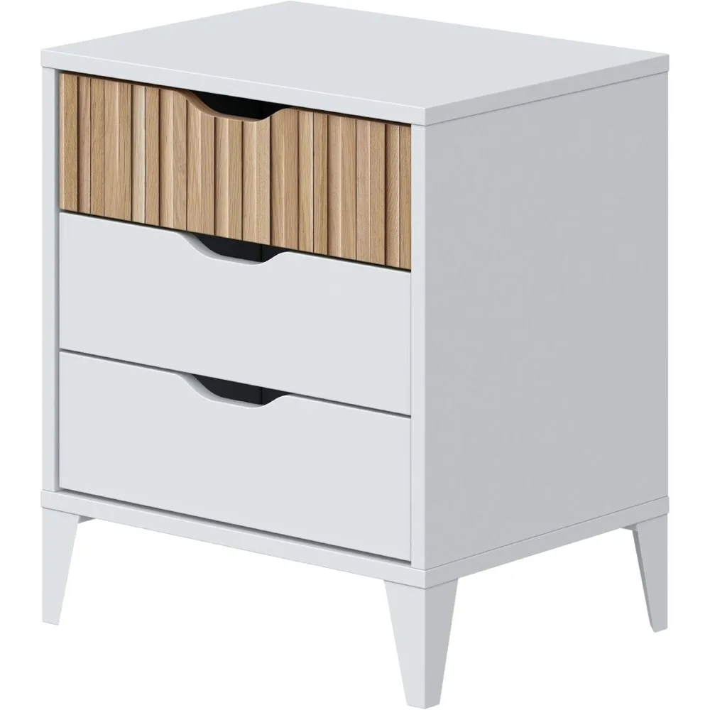 Mesita de Noche con 3 Cajones Mesilla de Noche Dormitorio Noite Blanco Artik y Roble Natur 44x50x33 سم #1
