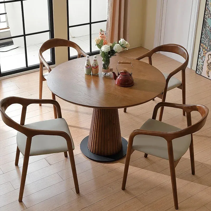 

Nordic Solid Wood Dining Table Round Small Household Restaurant Modern Simple Retro Table Muebles De Cocina Chair Combination