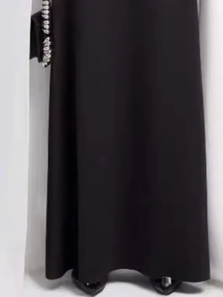 DEAT 2024 Autumn Women\'s Fashion Evening Dress Long Sleeves Slim Contrasting Shawl Folds Floor-length Dresses New Tide 13DL641
