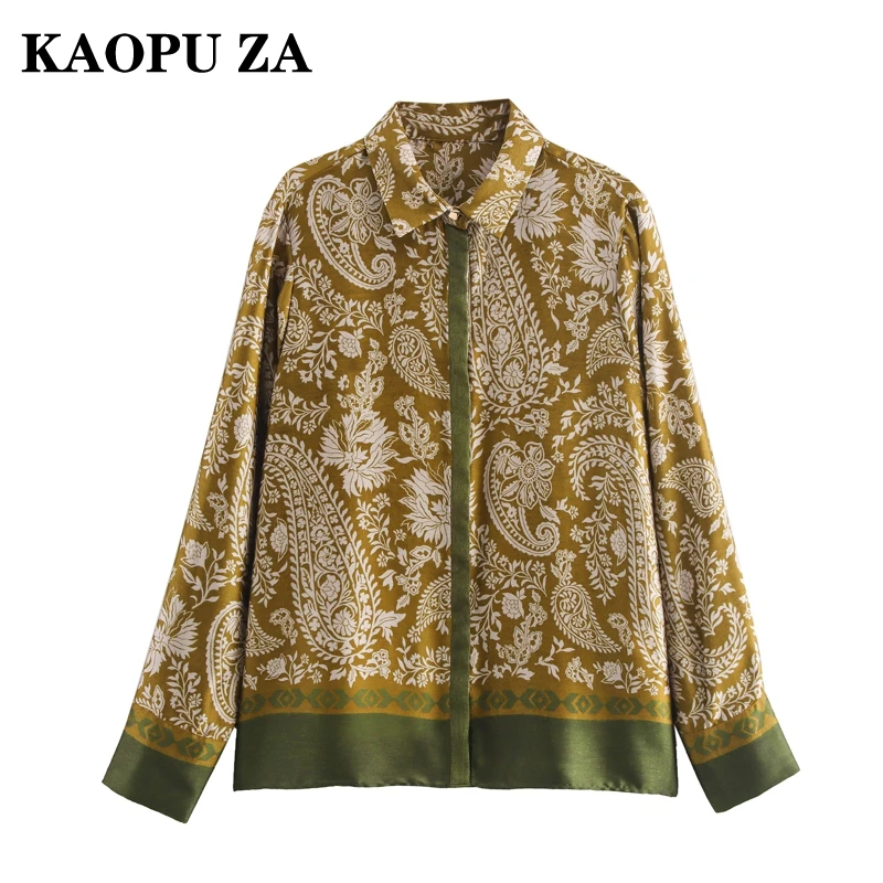 KAOPU ZA 2024 New Spring Ladies Vintage Floral Chiffon Blouse Long Sleeve Loose Plus Size Elegant Office Tops