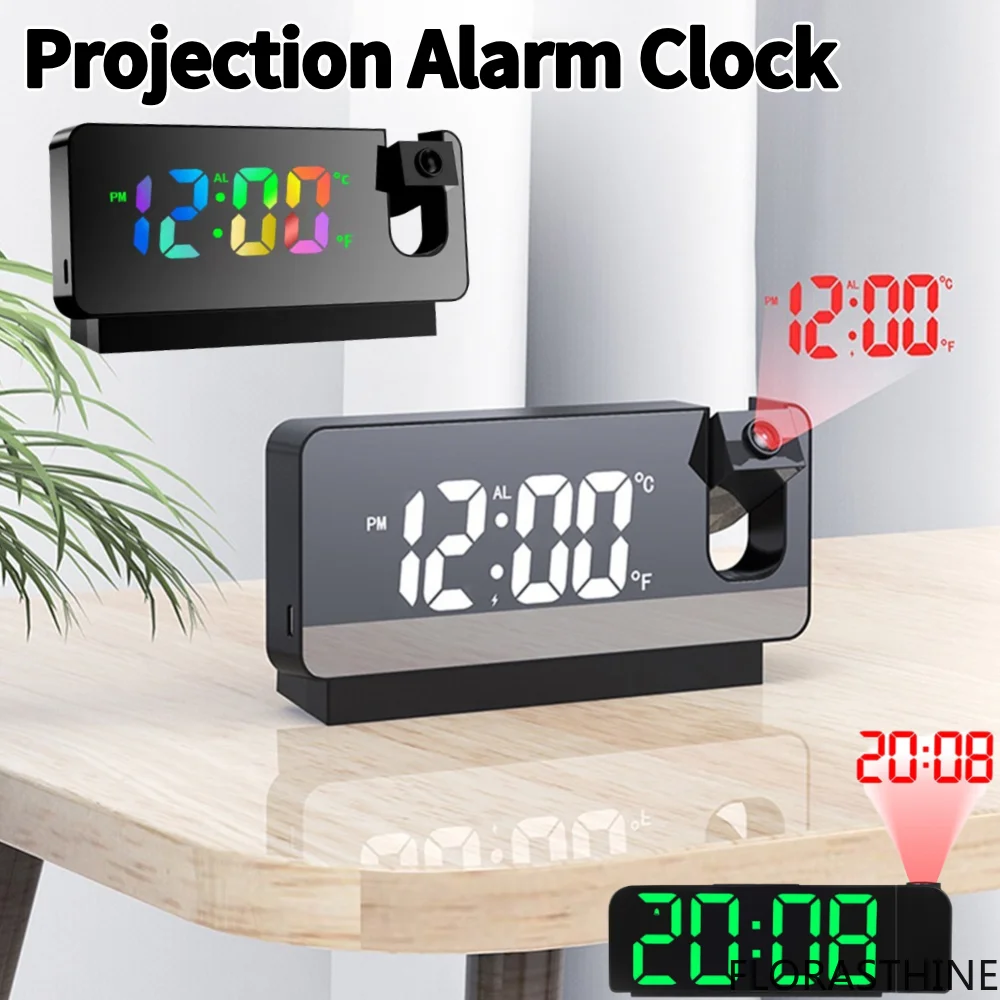 Digital Projection Alarm Clock 180° Rotating Ceiling Wall USB Projector Powered LED Digital Clock Room/home/office Decoration