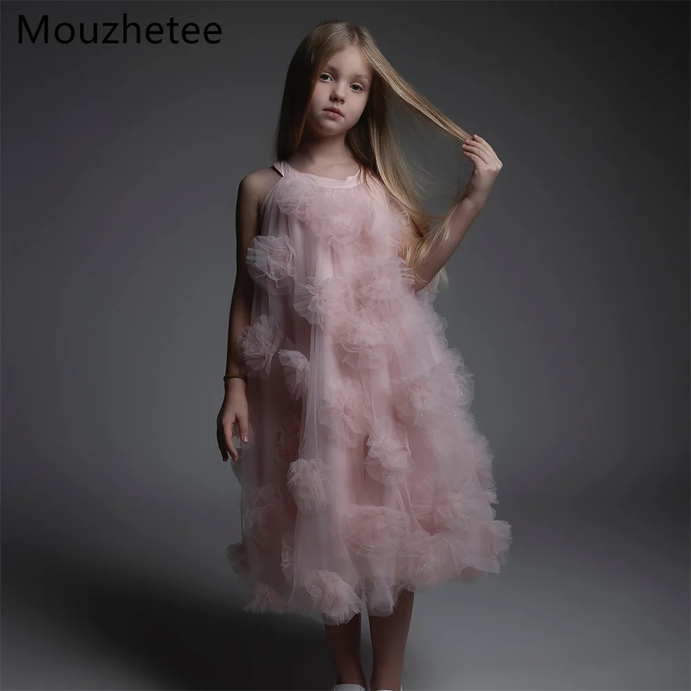 

Платье Mouzhetee A-Line с простым цветочным узором и 3D-цветами для девочек, свадебное/праздничное платье для детей, выпускное платье для девочек, на заказ