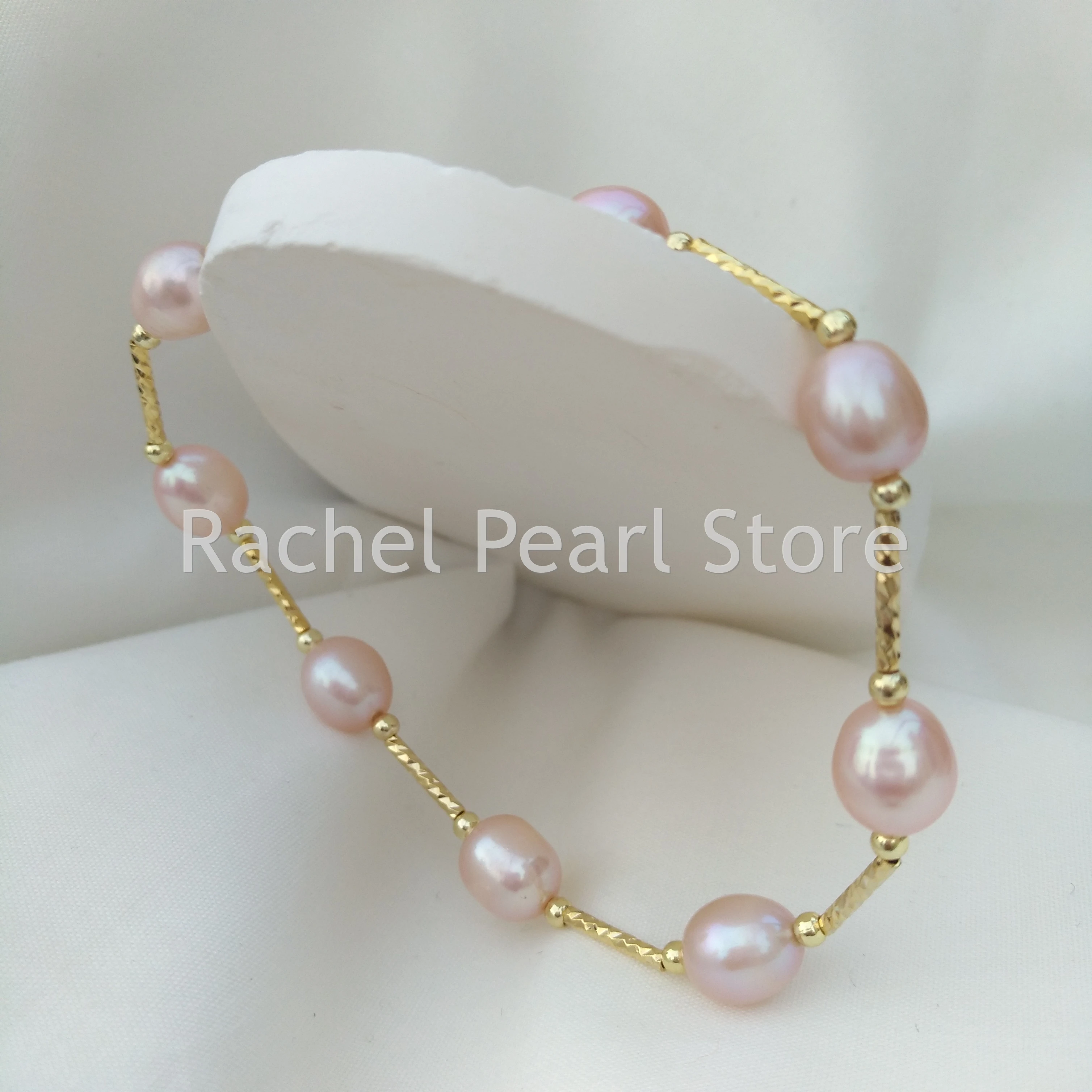 Pink Purple Seawater Natural Teardrop South Sea Real Pearl Station Bracelet Genuine Bow Clasp Birthday Gift  Nice Look