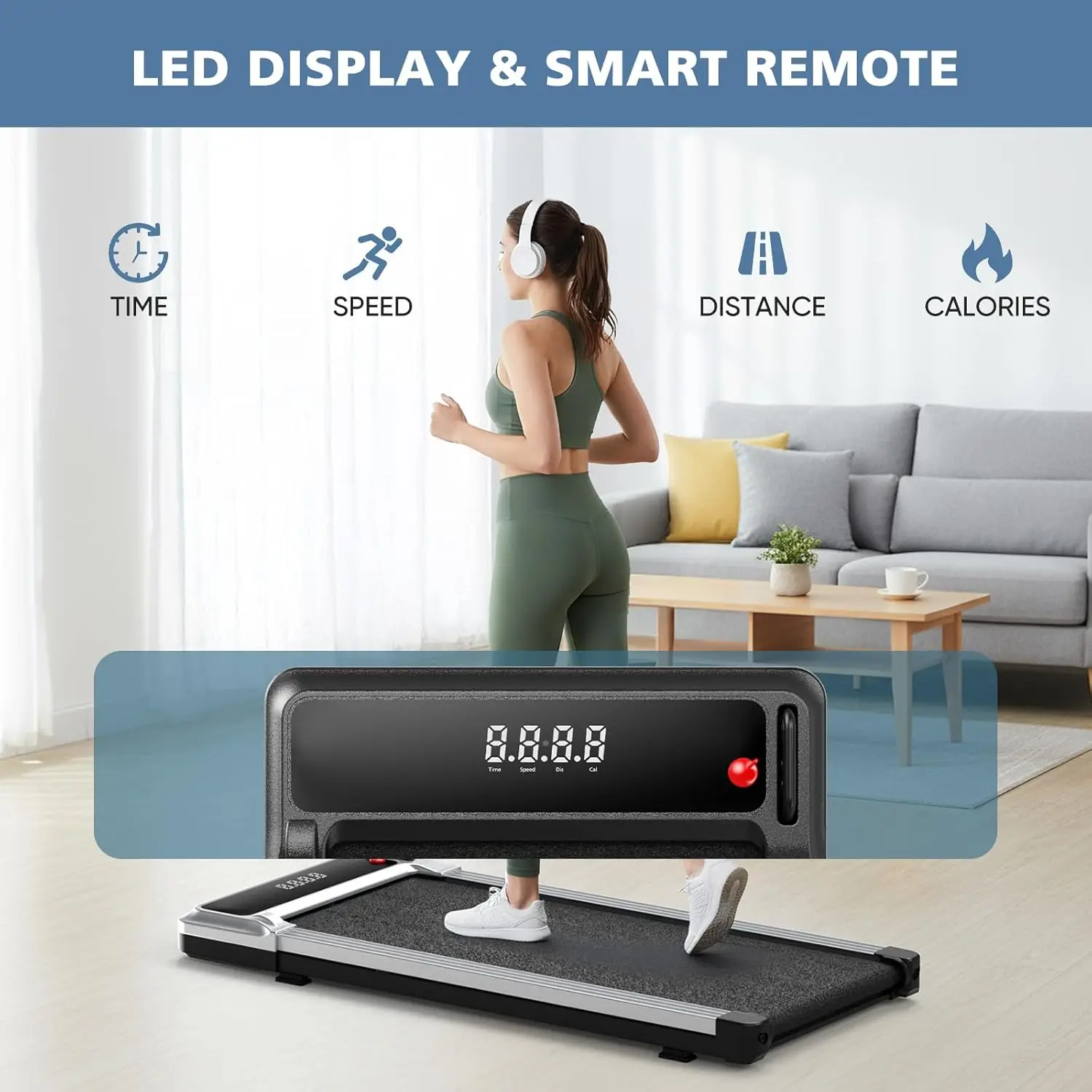 Walking Pad Treadmill for Under Desk Home Office Workouts - Compact Portable Treadmill with LED Display and Remote Control, Low Noise, Ideal for Small Spaces