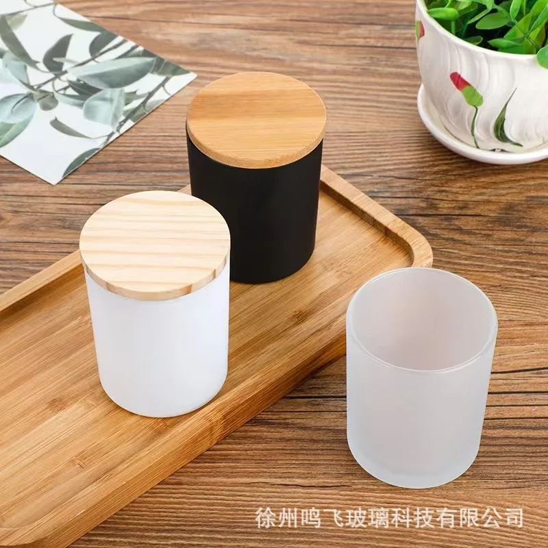 

White Empty Candle Holder with BambooWood Lid, Scented Containers, DlY MakingCandle Tins Kit for Soy Wax, 145ml, 315ml1Pcs