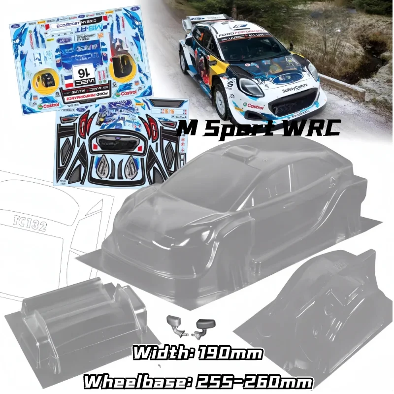 1/10 M Sport WRC Rally RC shell body 190mm width 258mm wheelbase Transparent no painted body shell for RC hsp PTG trax Tamiya