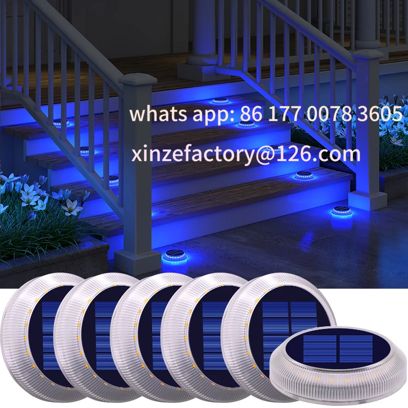 6 عبوات قابلة للتخصيص، أضواء الممر الشمسية، أضواء حوض الطاقة الشمسية، أضواء سطح الطاقة الشمسية الزرقاء في الهواء الطلق IP68 مقاومة للماء، لاصقة للخطوة