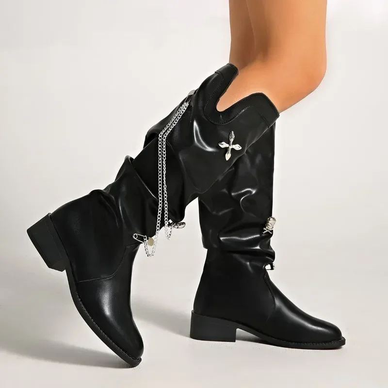 

2025 новые модные женские длинные сапоги на весну и осень, легкие повседневные женские сапоги средней длины