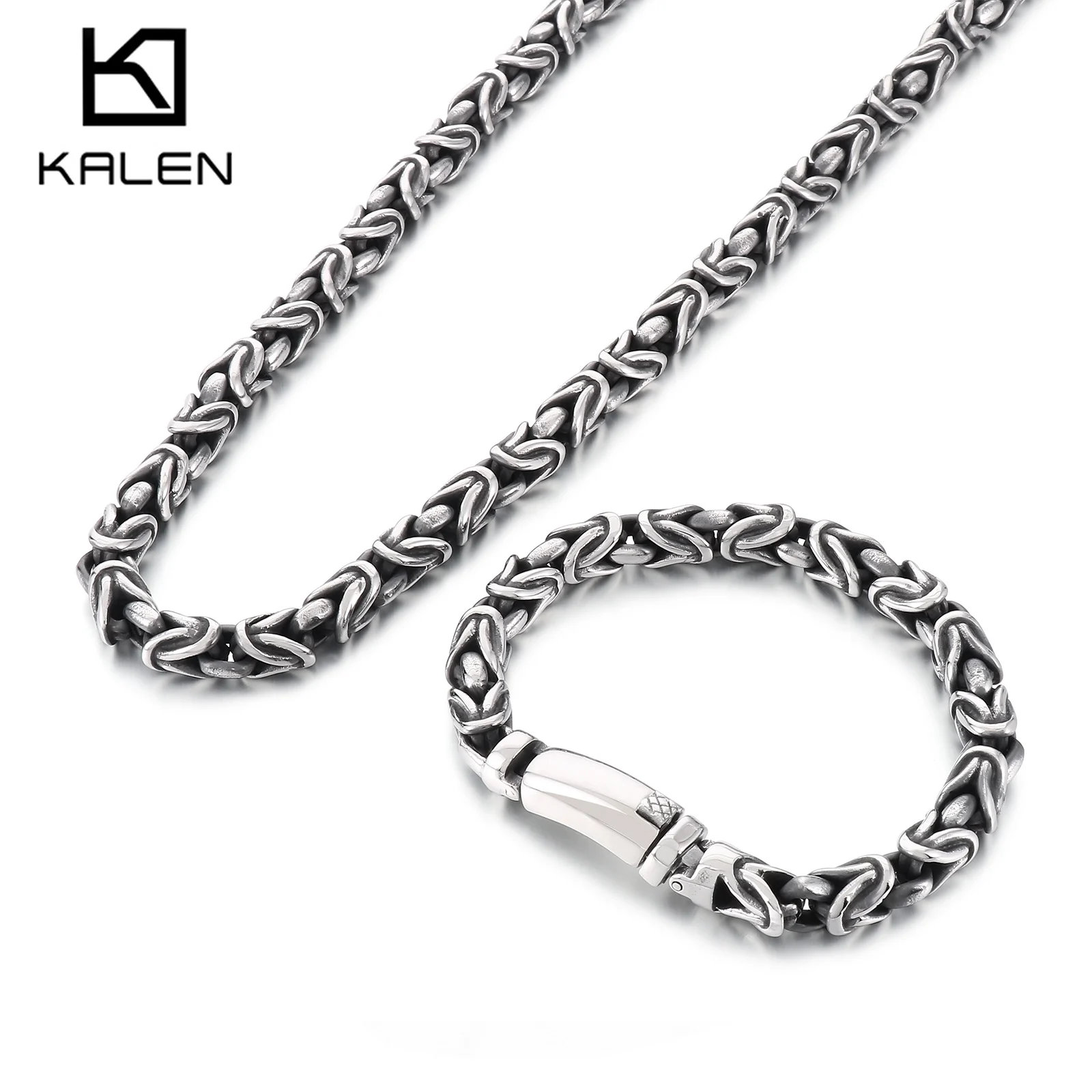 8mm Singular Byzantine Chain Bracelet & Necklace Set - 316L Stainless Steel - KB170399-KJX