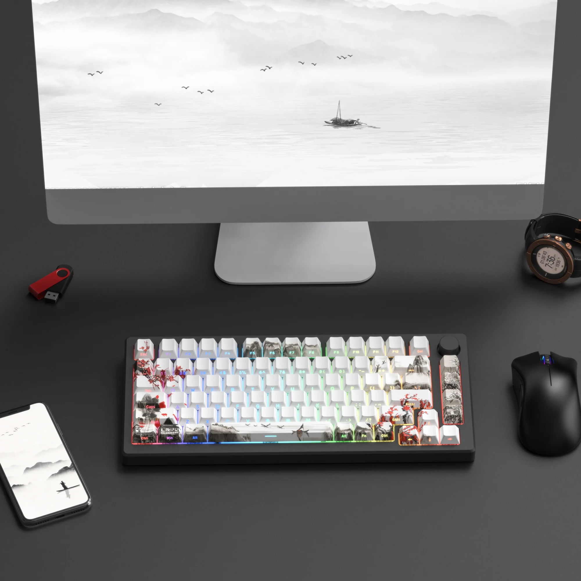 127 Tasten glänzen durch Pflaumenblüte Kirschprofil-Tastenkappe PBT-Tastenkappe Dye-Sub Cherry MX-Schalter für mechanische Gamer-Tastatur