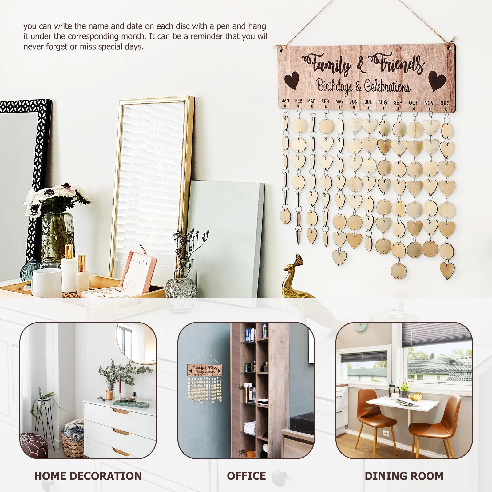 

1 set 1 Set Diy Wooden Countdown Natural Blank Birthday Reminder Wall Decor For Home Office Classroom Wall Wood Hanging Calendar